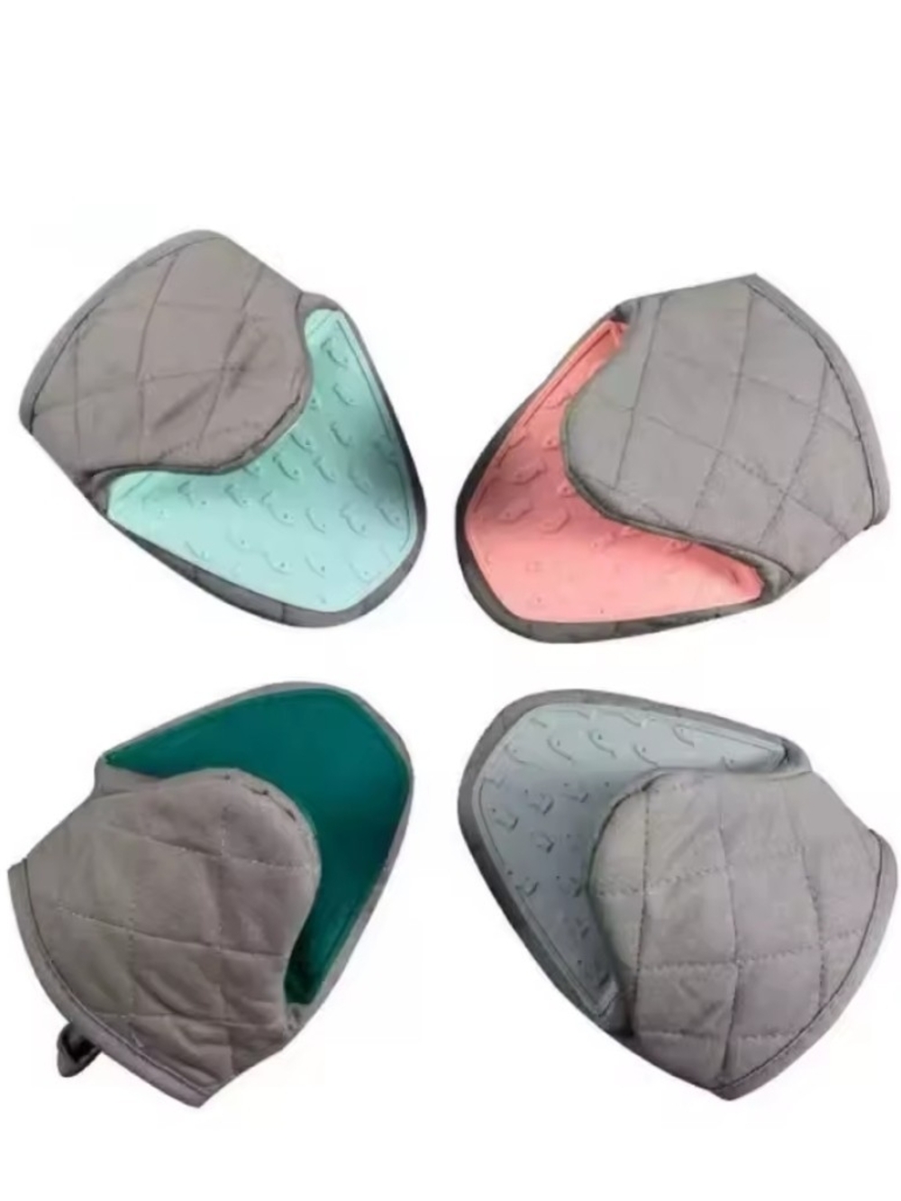 Gray Silicone-Lined Bath Mitts Set with Pastel Interiors – 4 Pack